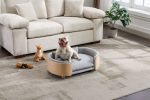 Scandinavian Style Elevated Pet Sofa With Solid Wood legs and Bent Wood Back, Velvet Cushion, Mid Size Light Grey