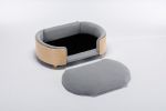 Scandinavian Style Elevated Pet Sofa With Solid Wood legs and Bent Wood Back, Velvet Cushion, Mid Size Light Grey