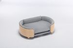 Scandinavian Style Elevated Pet Sofa With Solid Wood legs and Bent Wood Back, Velvet Cushion, Mid Size Light Grey