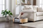 Scandinavian Style Elevated Pet Sofa With Solid Wood legs and Bent Wood Back, Velvet Cushion, Mid Size Light Grey