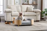 Scandinavian Style Elevated Pet Sofa With Solid Wood legs and Bent Wood Back, Velvet Cushion, Mid Size Light Grey