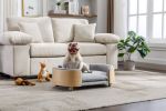 Scandinavian Style Elevated Pet Sofa With Solid Wood legs and Bent Wood Back, Velvet Cushion, Mid Size Light Grey