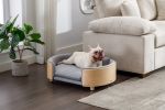 Scandinavian Style Elevated Pet Sofa With Solid Wood legs and Bent Wood Back, Velvet Cushion, Mid Size Light Grey