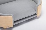 Scandinavian Style Elevated Pet Sofa With Solid Wood legs and Bent Wood Back, Velvet Cushion, Mid Size Light Grey